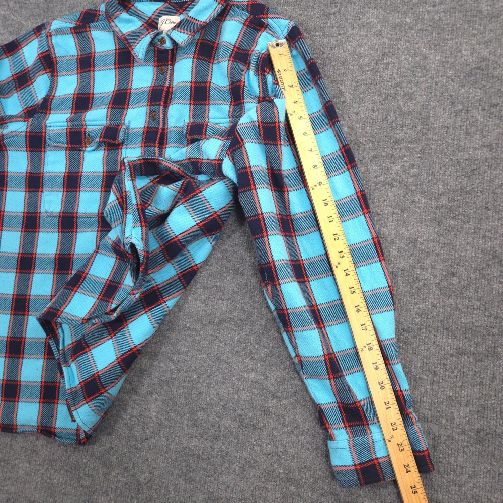 J Crew Flannel Shirt Jacket Womens 3X Blue Red Stanton Plaid Heavyweight Shacket - Picture 7 of 10